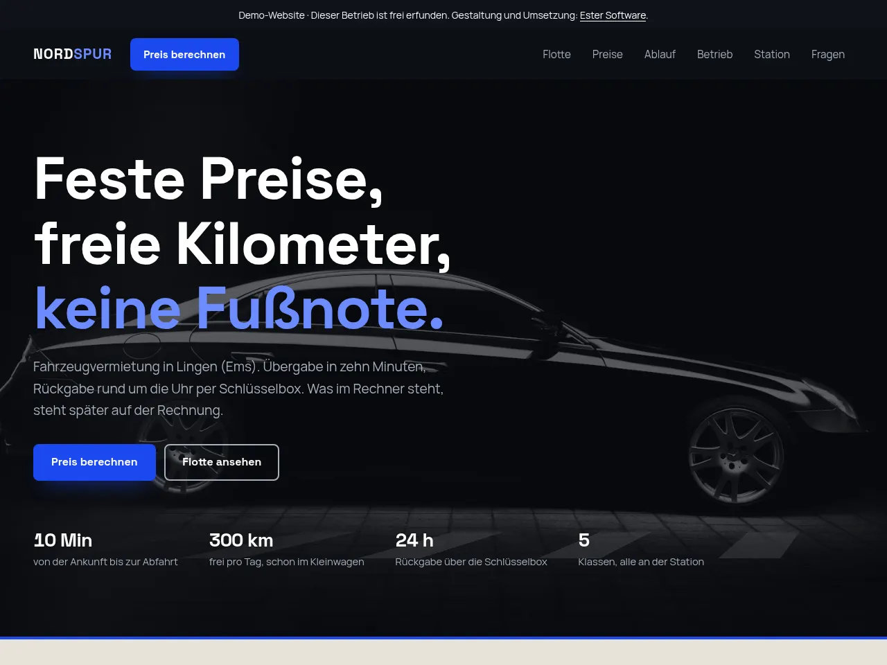 Bildschirmansicht der Startseite von NORDSPUR