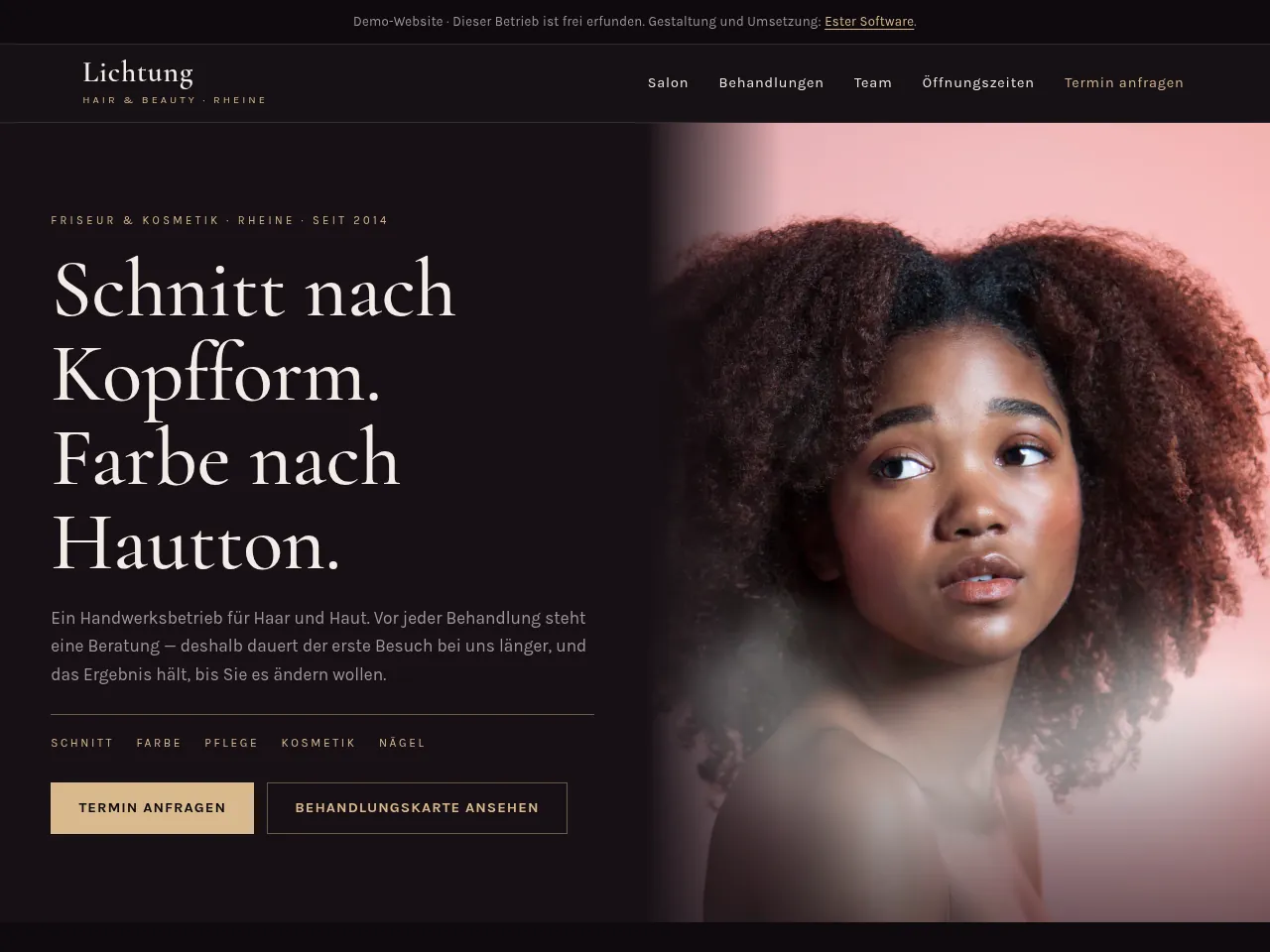 Bildschirmansicht der Startseite von LICHTUNG